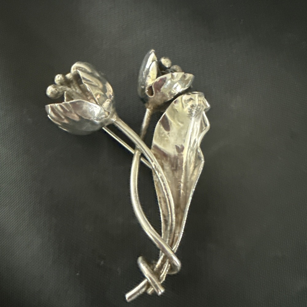VINTAGE STERLING SILVER FLOWER FIGURE 2" ARTISAN BROOCH PIN 9.7g